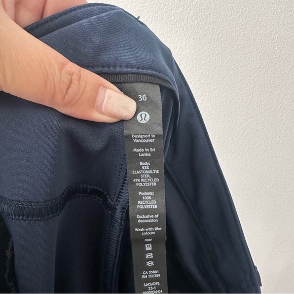Lululemon ABC Classic-Fit 5 Pocket Pant Navy Blue Warpstreme Sz 36 NWOT - Picture 7 of 14